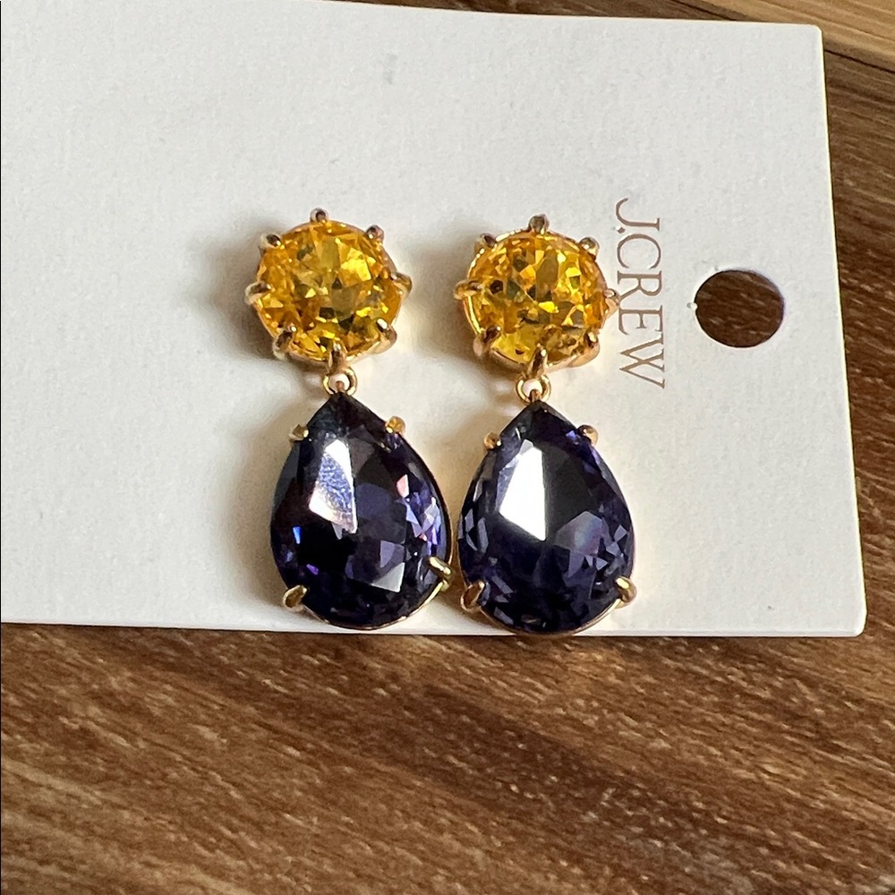 J. Crew Yellow and Dark Blue Teardrop Earrings